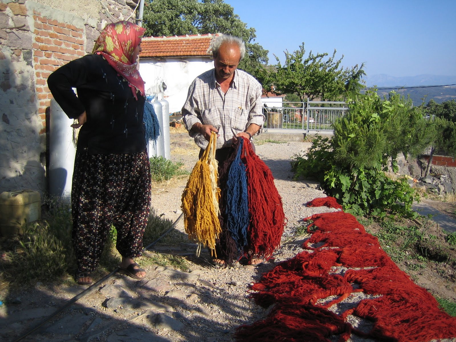 Natural-Dyed yarns are dried, Örselli village Manisa, Western Turkey, 2000s