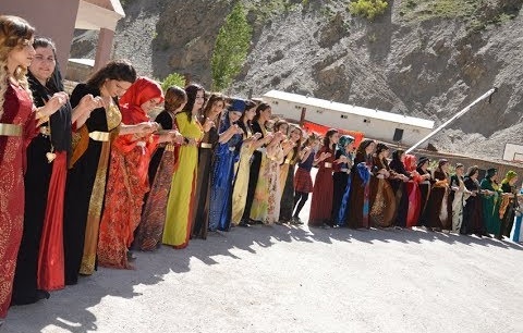 Kurdish women in traditional dresses dancing in a wedding in Hakkari/S.E. Turkey