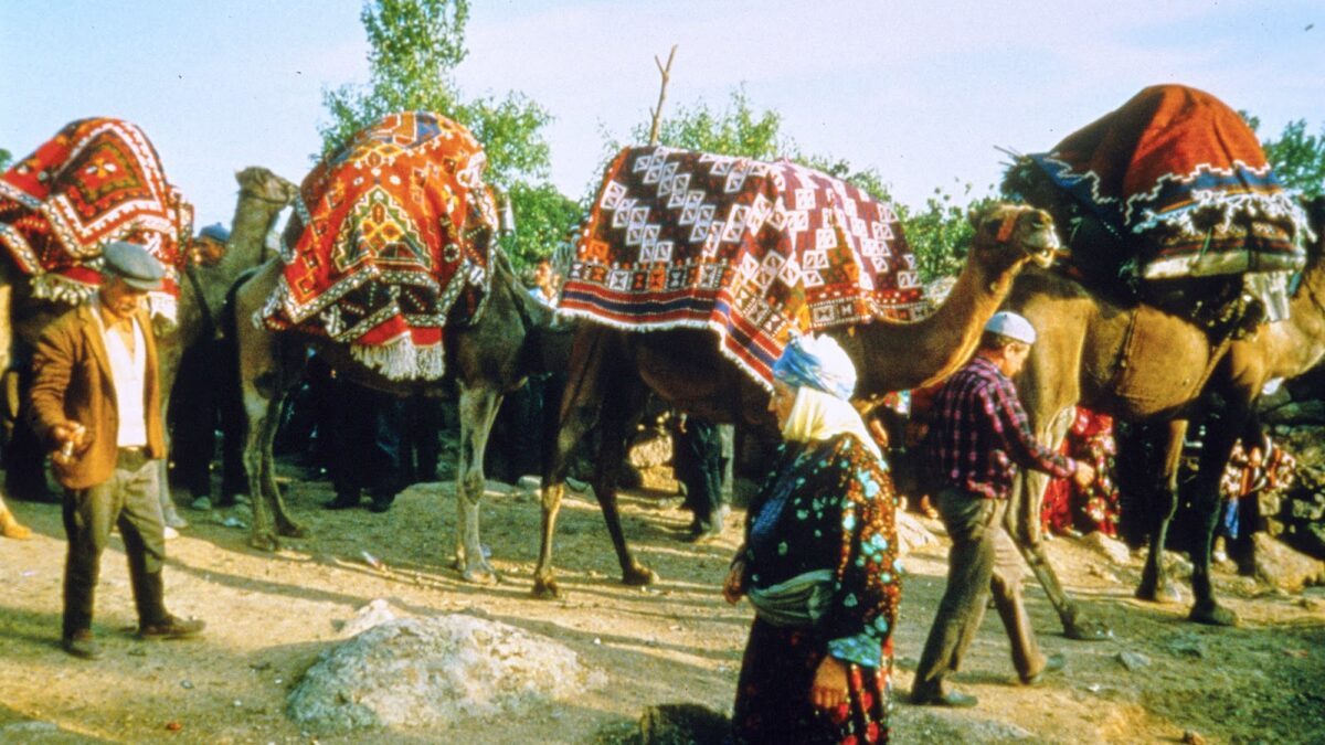 Anatolian Turkmen Nomads expose their weaving skills in during the migration. Çanakkale, Western Turkey, 1997