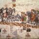 Medieval picture depicting the journey of MArco Polo Crossing the Silk Road 14th century