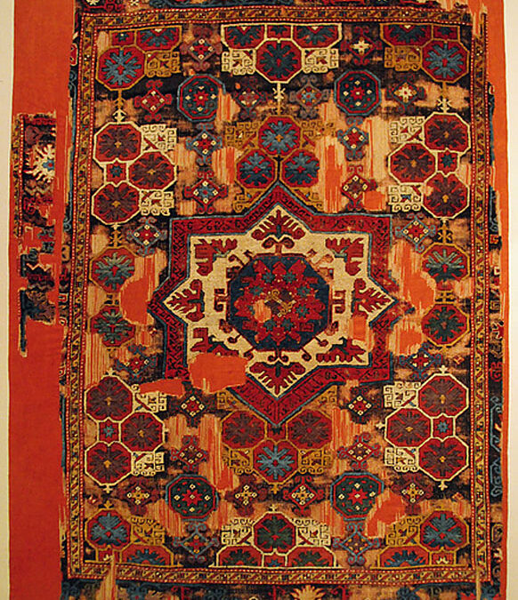 Turkish pie carpet fragment from Konya area, 17th Century, Cental Turkey, Turkish and Islamic Arts Museum