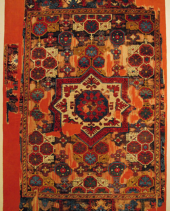 Turkish pie carpet fragment from Konya area, 17th Century, Cental Turkey, Turkish and Islamic Arts Museum